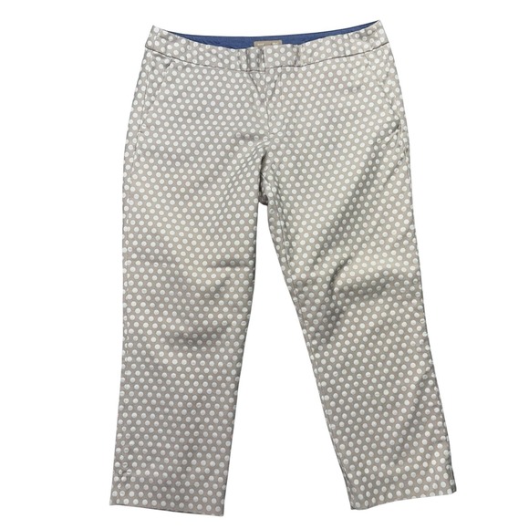 Banana Republic Womens Dress Pants 14 Beige White Polka Dot Hampton Fit Ankle - Picture 1 of 10